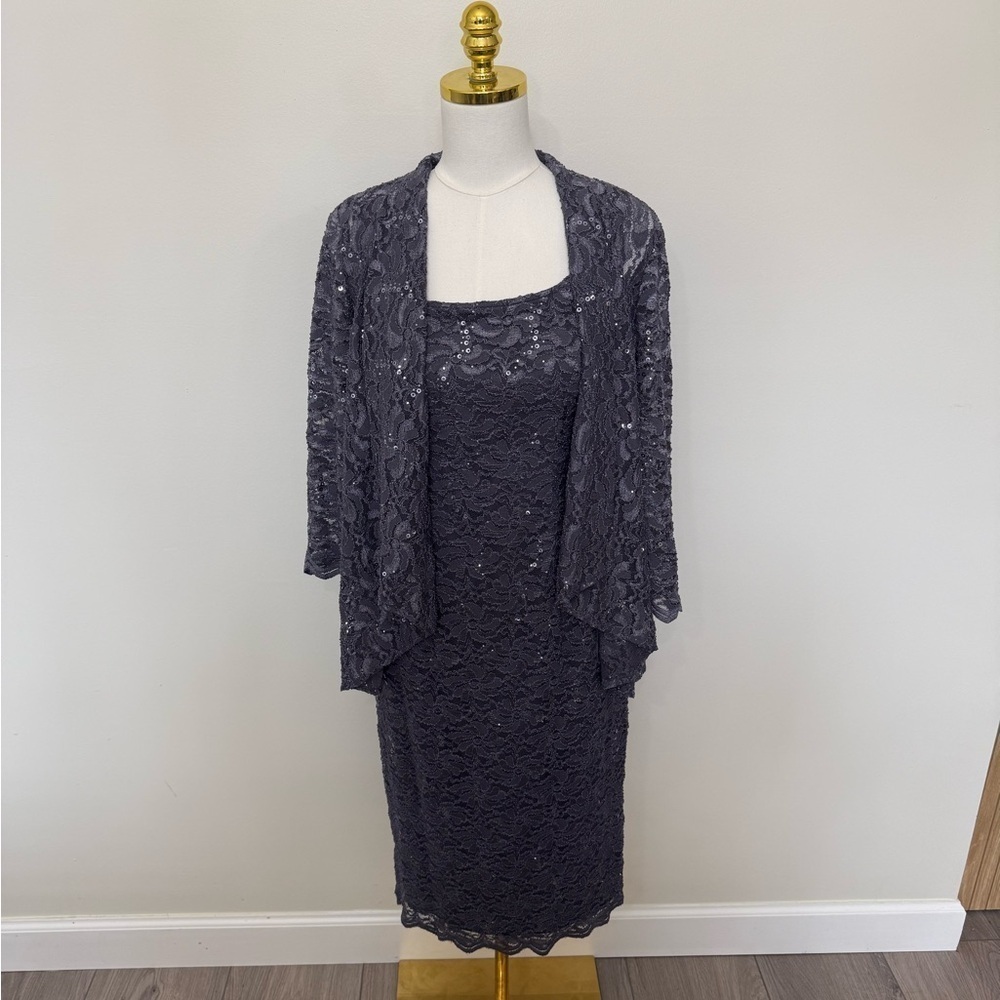 Alex Evenings Sparkly Formal Dress With Light Shaw Sweater - Picture 5 of 13